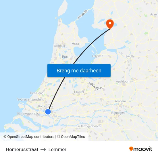 Homerusstraat to Lemmer map