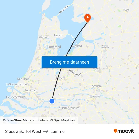 Sleeuwijk, Tol West to Lemmer map