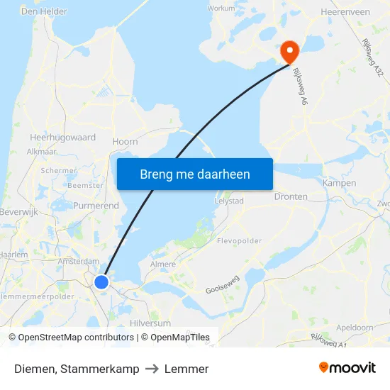 Diemen, Stammerkamp to Lemmer map