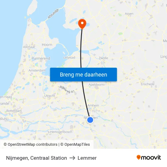 Nijmegen, Centraal Station to Lemmer map