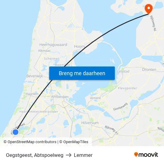 Oegstgeest, Abtspoelweg to Lemmer map