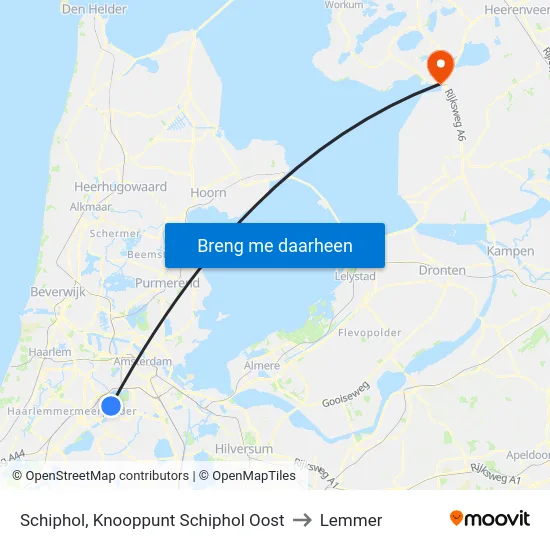 Schiphol, Knooppunt Schiphol Oost to Lemmer map