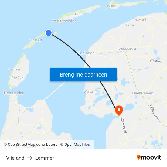 Vlieland to Lemmer map