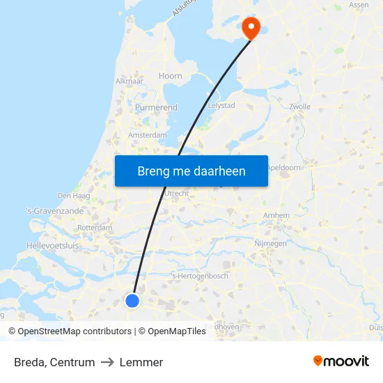 Breda, Centrum to Lemmer map