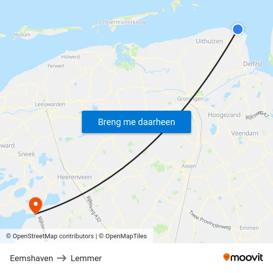 Eemshaven to Lemmer map