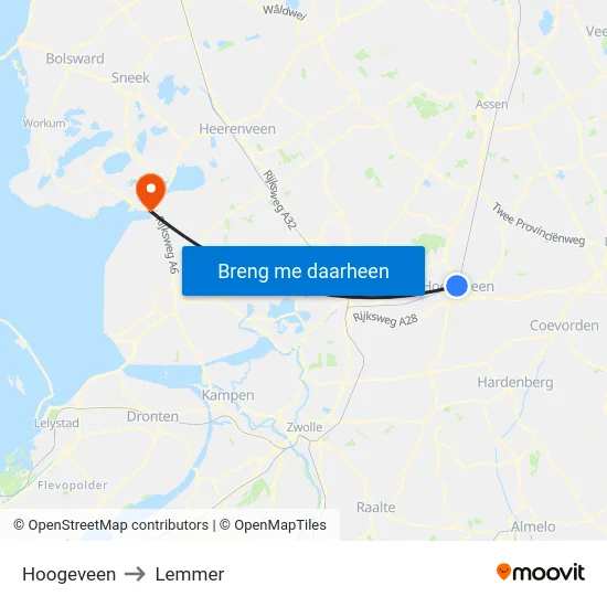 Hoogeveen to Lemmer map