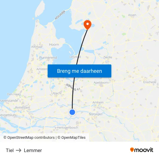 Tiel to Lemmer map