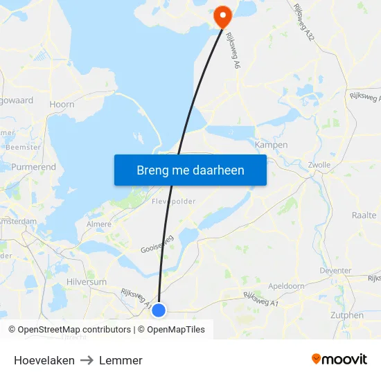 Hoevelaken to Lemmer map