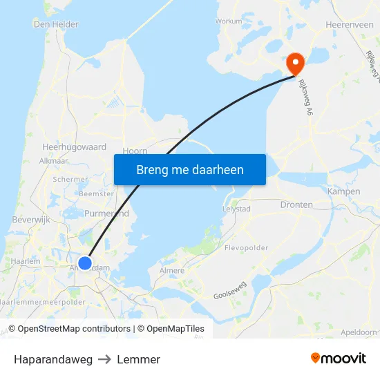 Haparandaweg to Lemmer map