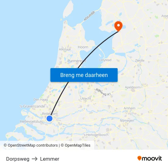 Dorpsweg to Lemmer map