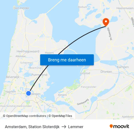Amsterdam, Station Sloterdijk to Lemmer map