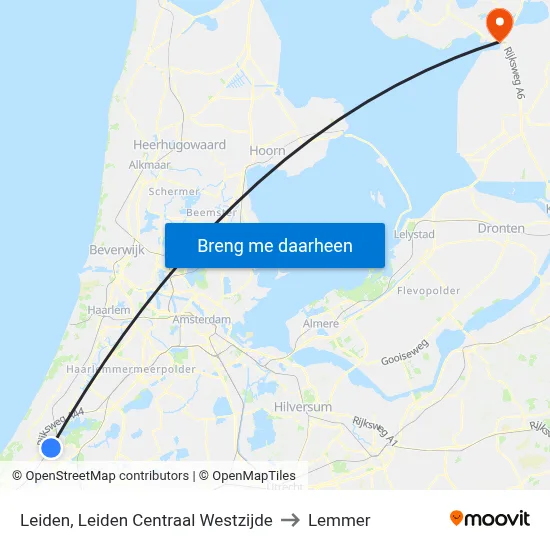 Leiden, Leiden Centraal Westzijde to Lemmer map