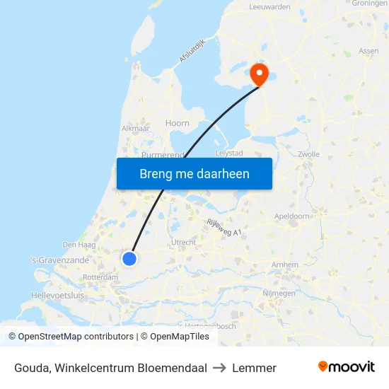 Gouda, Winkelcentrum Bloemendaal to Lemmer map