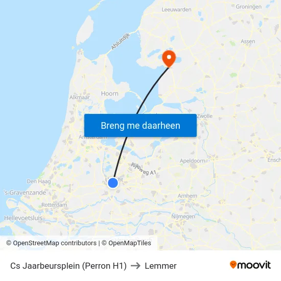 Cs Jaarbeursplein (Perron H1) to Lemmer map