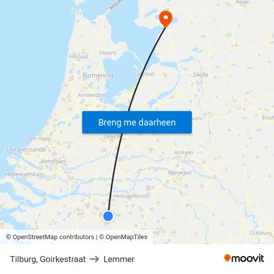 Tilburg, Goirkestraat to Lemmer map