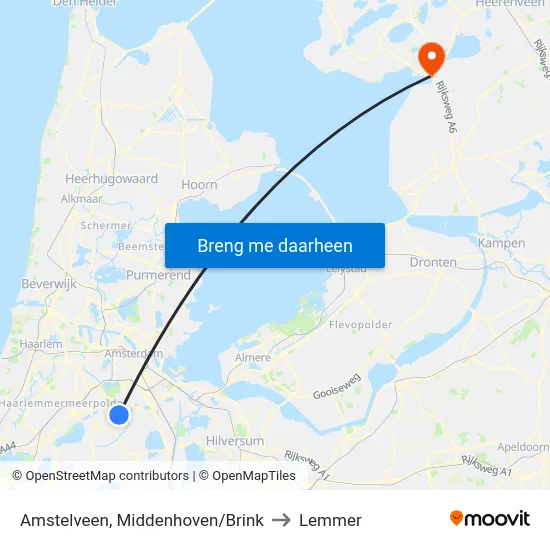Amstelveen, Middenhoven/Brink to Lemmer map