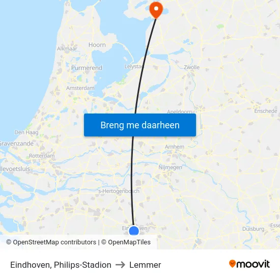 Eindhoven, Philips-Stadion to Lemmer map
