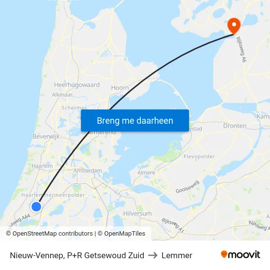 Nieuw-Vennep, P+R Getsewoud Zuid to Lemmer map