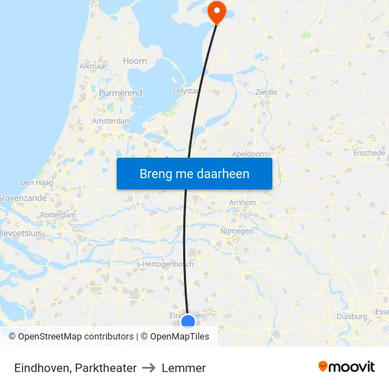 Eindhoven, Parktheater to Lemmer map
