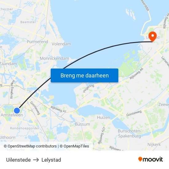 Uilenstede to Lelystad map