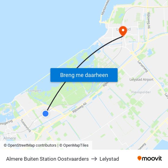 Almere Buiten Station Oostvaarders to Lelystad map