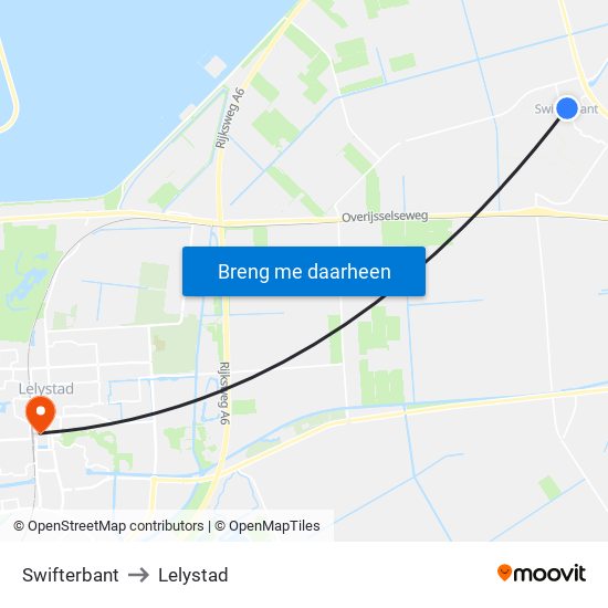 Swifterbant to Lelystad map