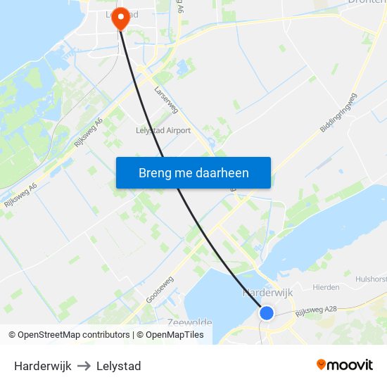Harderwijk to Lelystad map