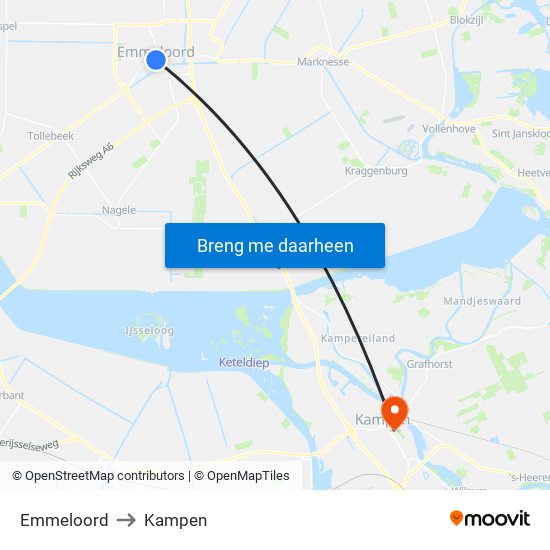 Emmeloord to Kampen map