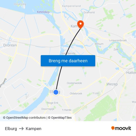 Elburg to Kampen map