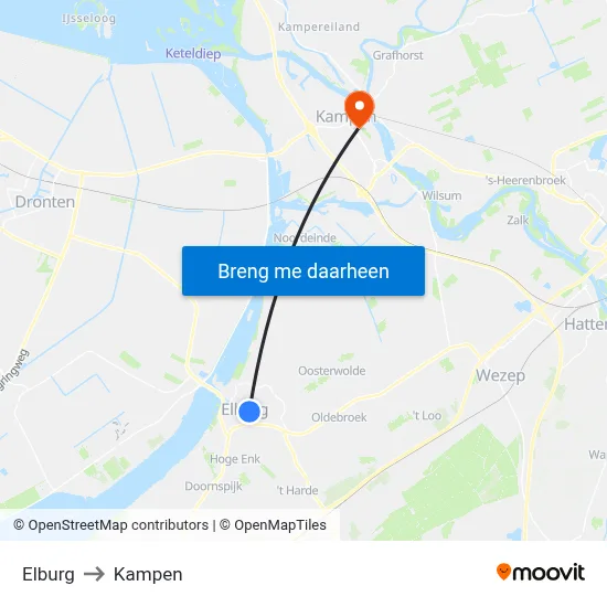 Elburg to Kampen map