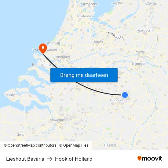 Lieshout Bavaria to Hook of Holland map