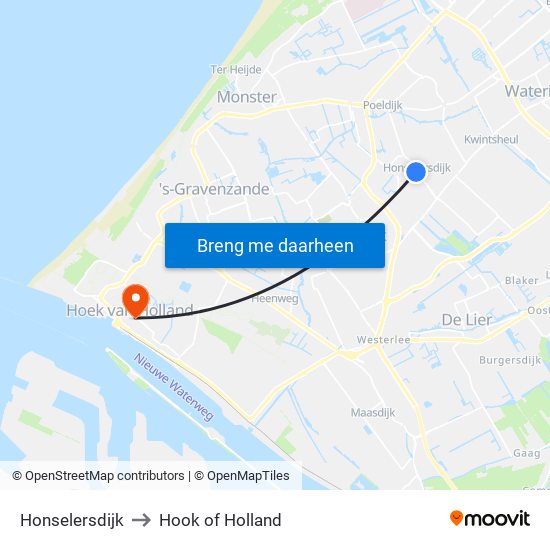 Honselersdijk to Hook of Holland map