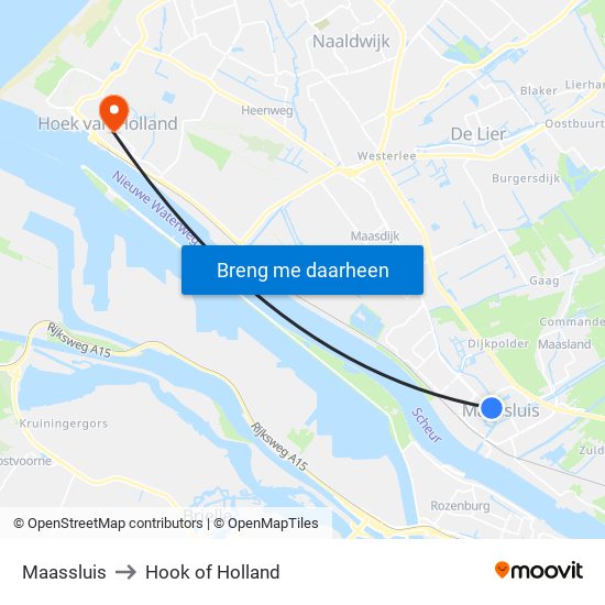 Maassluis to Hook of Holland map