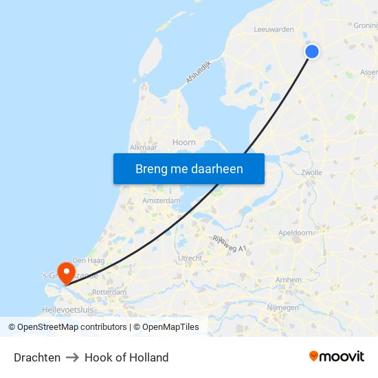 Drachten to Hook of Holland map