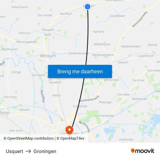 Usquert to Groningen map