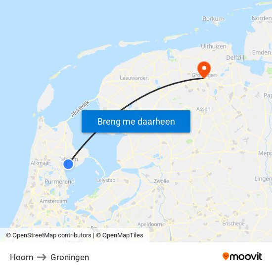 Hoorn to Groningen map