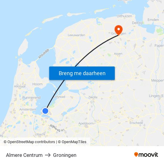 Almere Centrum to Groningen map