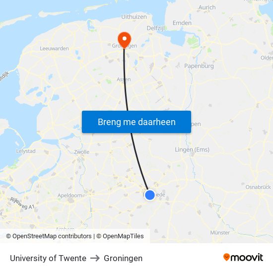 University of Twente to Groningen map