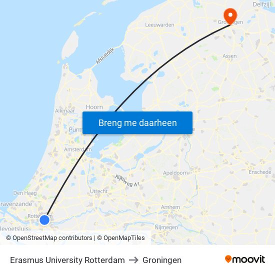 Erasmus University Rotterdam to Groningen map