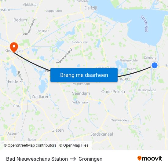 Bad Nieuweschans Station to Groningen map