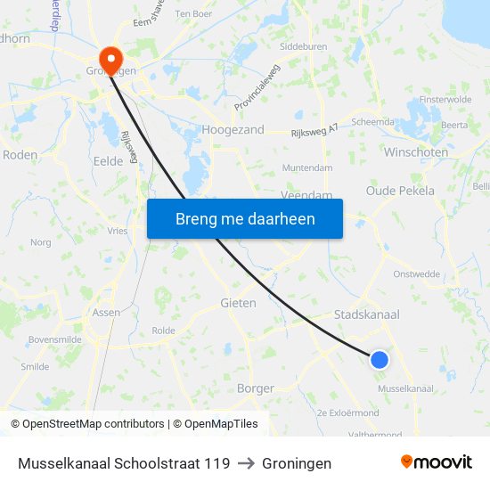 Musselkanaal Schoolstraat 119 to Groningen map