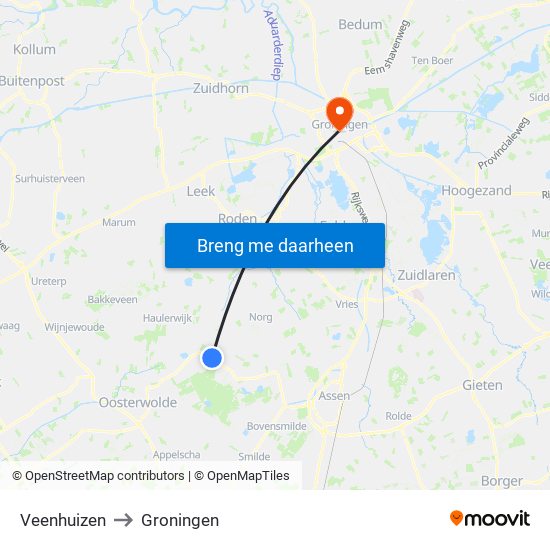 Veenhuizen to Groningen map