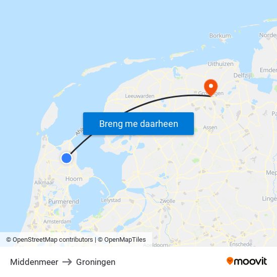 Middenmeer to Groningen map