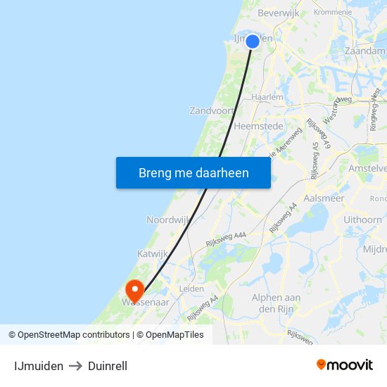 IJmuiden to Duinrell map