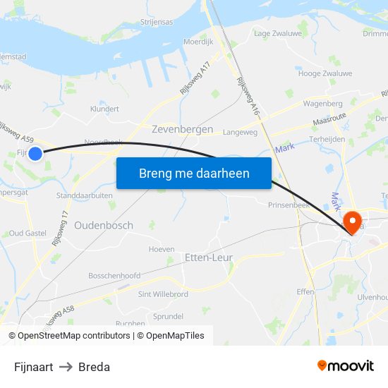 Fijnaart to Breda map