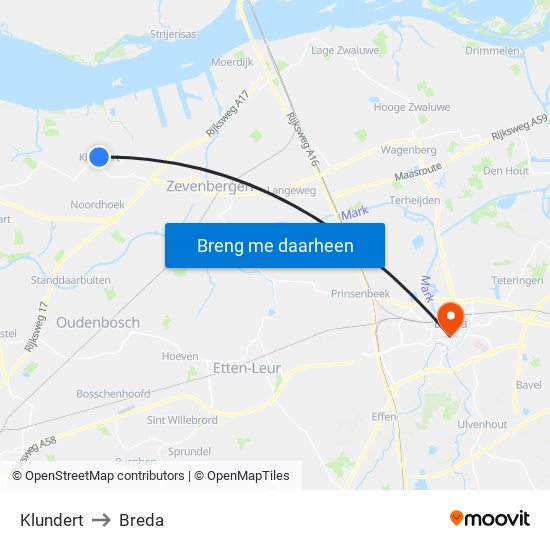 Klundert to Breda map