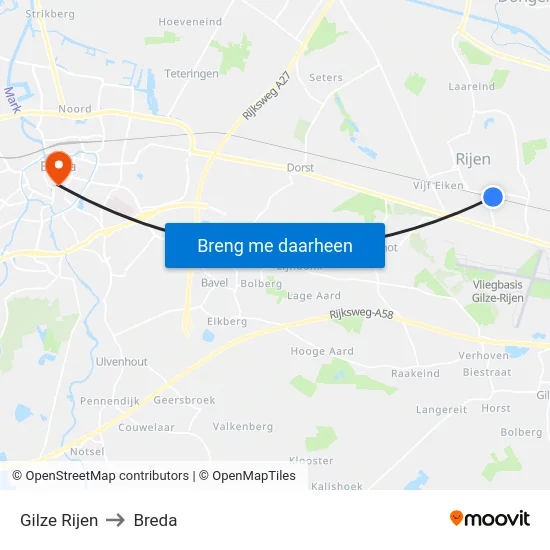Gilze Rijen to Breda map