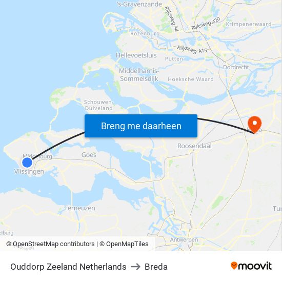 Ouddorp Zeeland Netherlands to Breda map