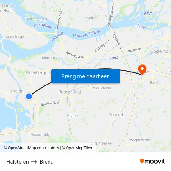 Halsteren to Breda map