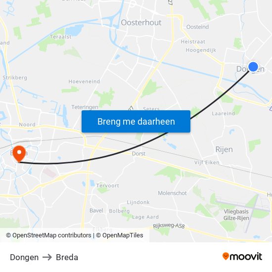 Dongen to Breda map